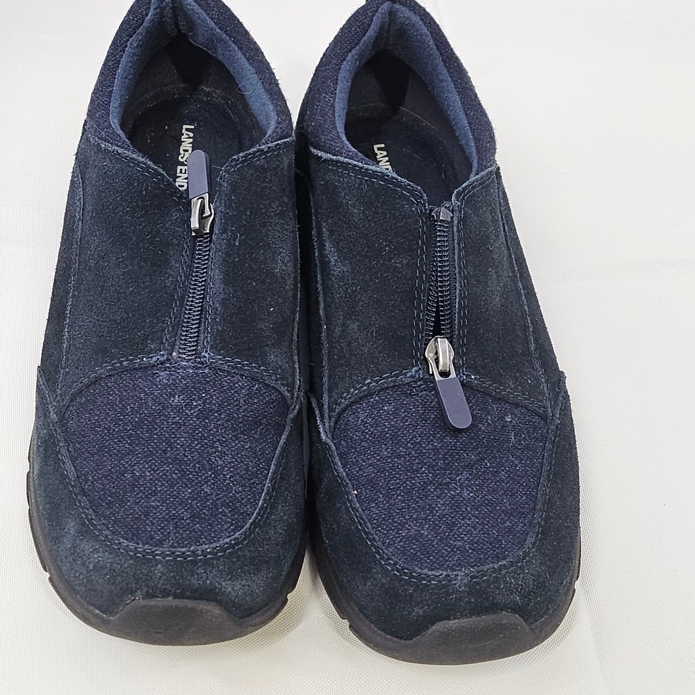 Lands End Navy‎ Blue Suede Zip Front Walking Loafers Shoes 519241 Womens 9.5B